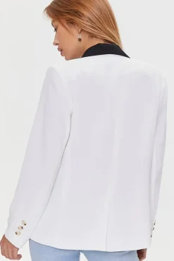 Contrast-Trim Buttoned Blazer