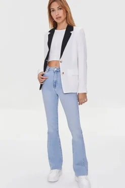 Contrast-Trim Buttoned Blazer