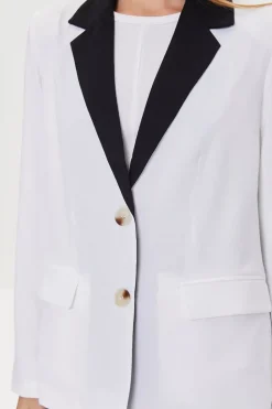 Contrast-Trim Buttoned Blazer
