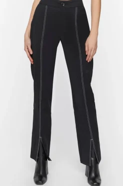 Contrast-Trim Split-Hem Pants