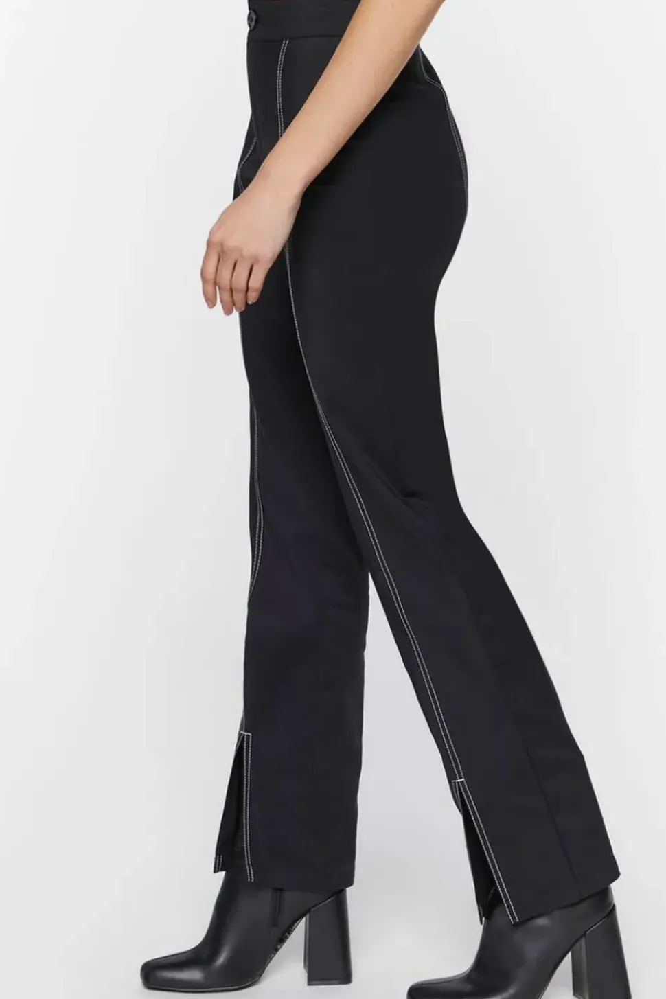 Contrast-Trim Split-Hem Pants