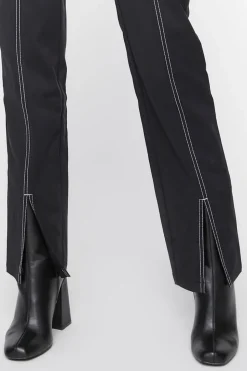 Contrast-Trim Split-Hem Pants