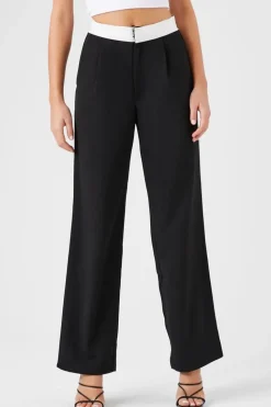 Contrast-Trim Wide-Leg Pants