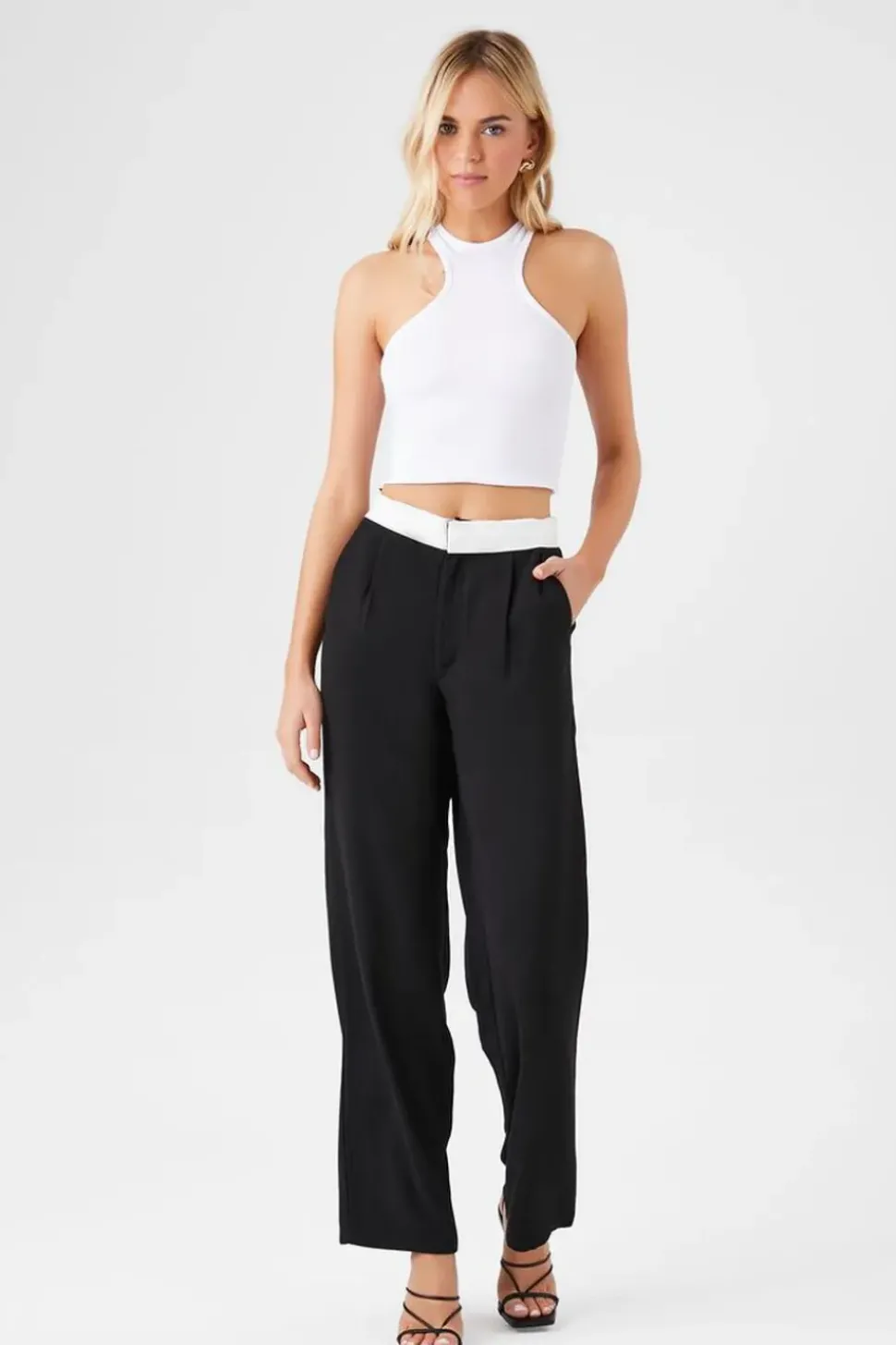 Contrast-Trim Wide-Leg Pants