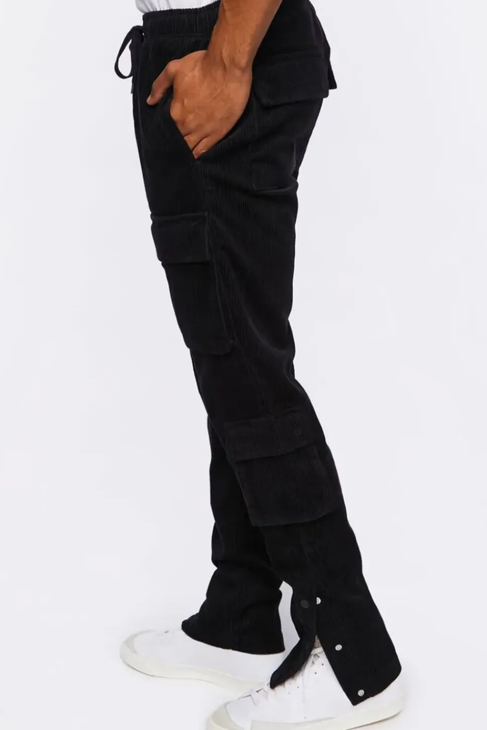 Corduroy Button-Hem Slim-Fit Pants