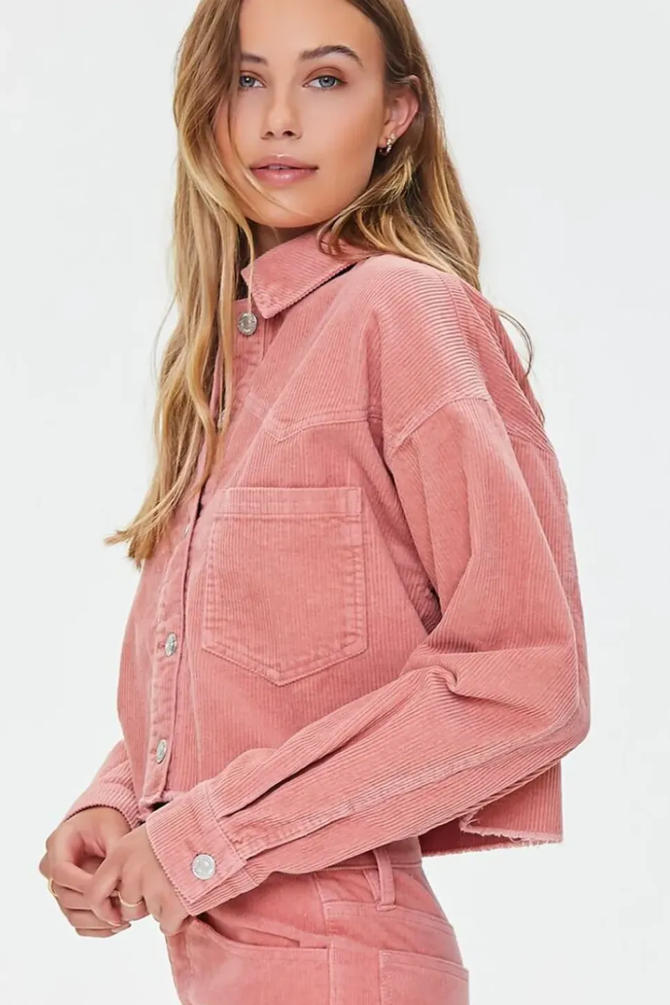 Corduroy Frayed Cropped Shacket