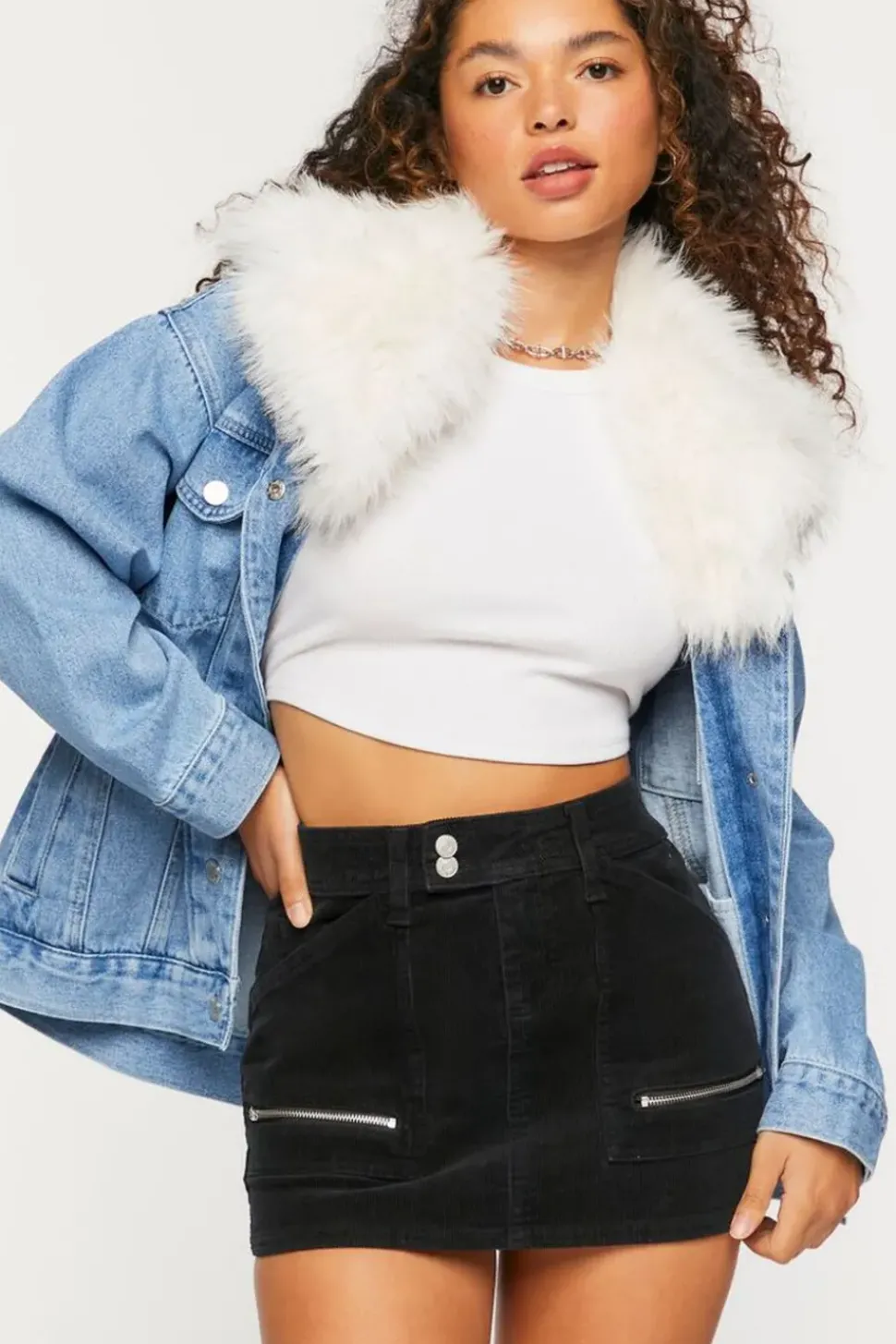 Corduroy Zipper Mini Skirt