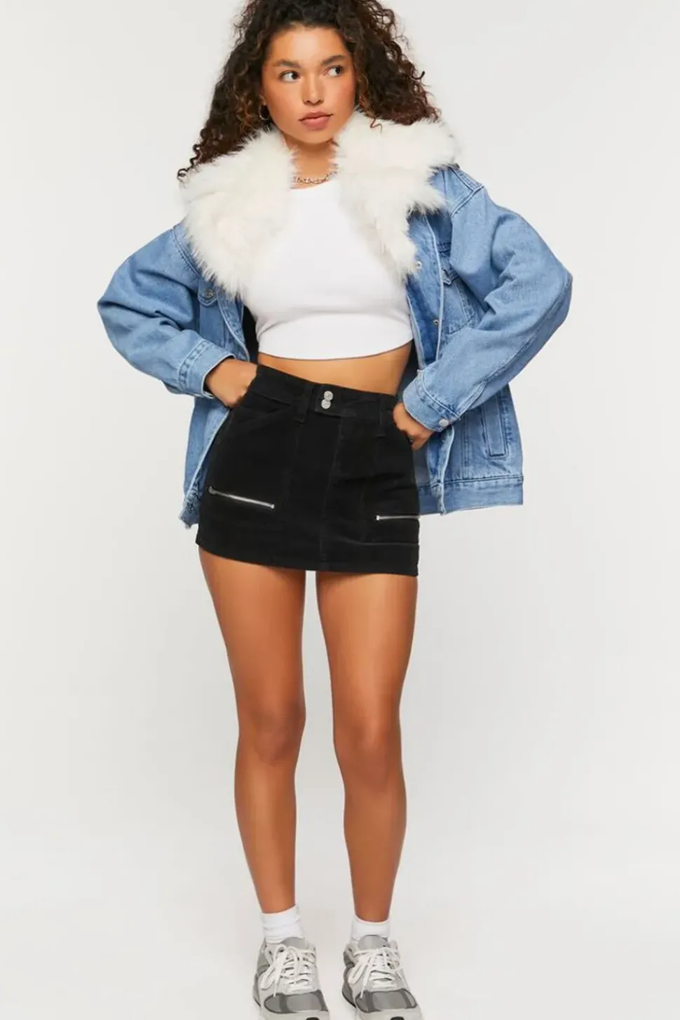 Corduroy Zipper Mini Skirt