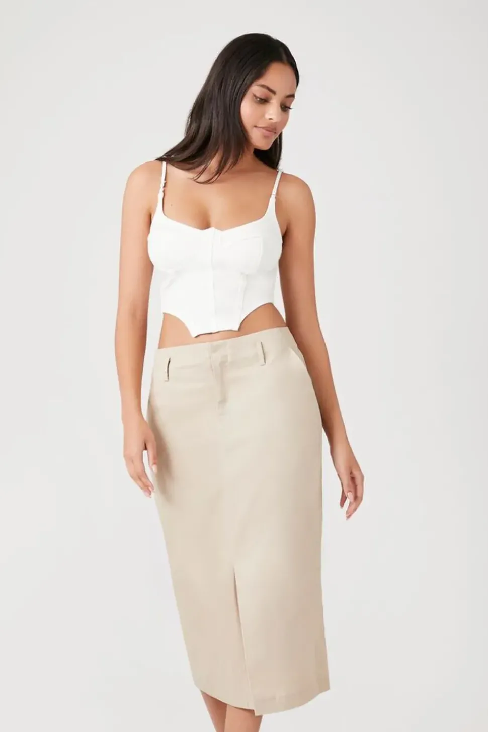 Cotton-Blend Pencil Midi Skirt