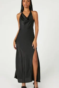 Cowl Halter Maxi Slip Dress