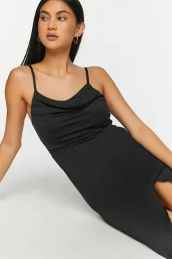 Cowl Neck Slit Midi Dress