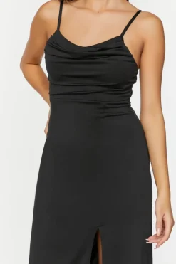 Cowl Neck Slit Midi Dress