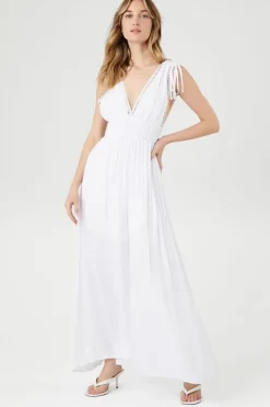 Crepe Caged V-Neck Maxi Dress
