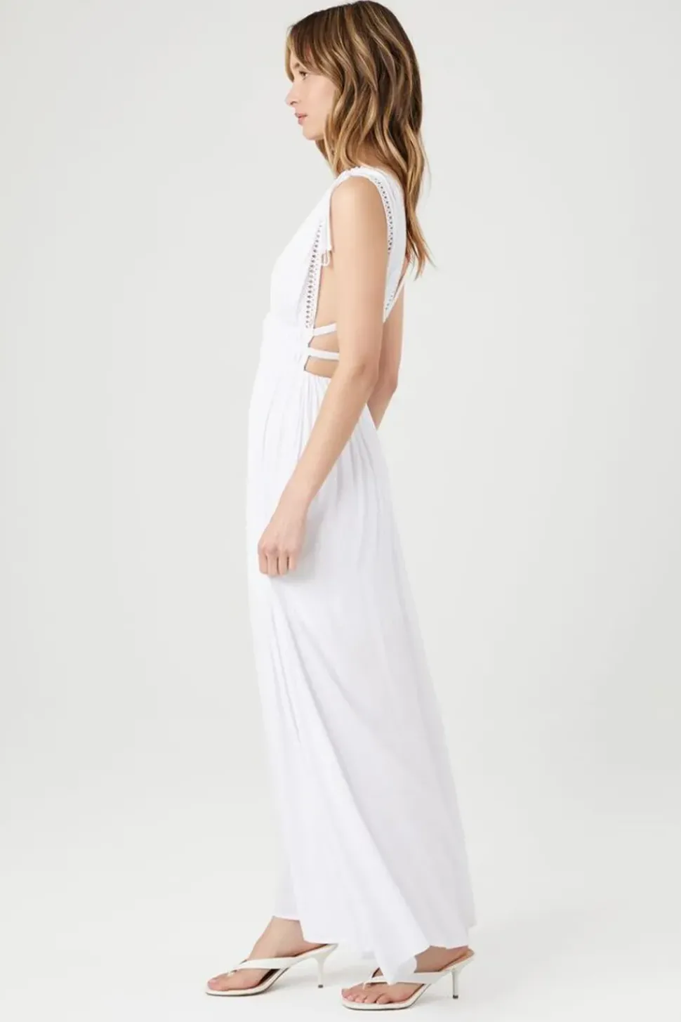 Crepe Caged V-Neck Maxi Dress