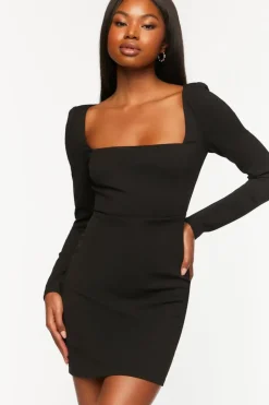 Crepe Long-Sleeve Mini Dress