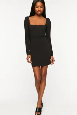 Crepe Long-Sleeve Mini Dress