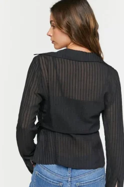 Crepe Shadow-Striped Wrap Top