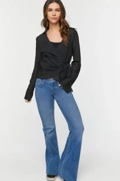 Crepe Shadow-Striped Wrap Top