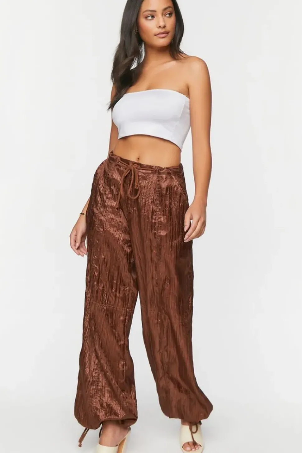 Crinkled Drawstring Parachute Pants