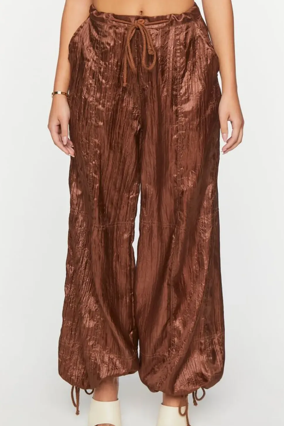 Crinkled Drawstring Parachute Pants