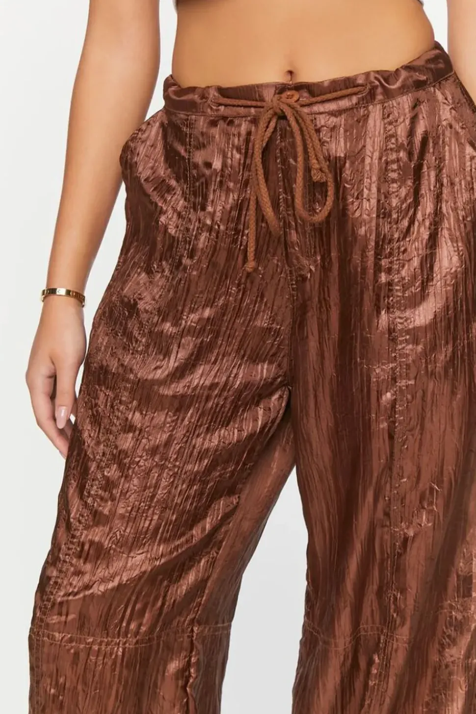 Crinkled Drawstring Parachute Pants