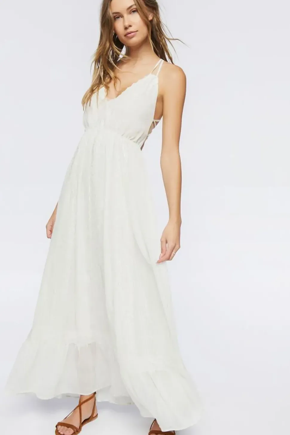 Crisscross Lace-Trim Maxi Dress