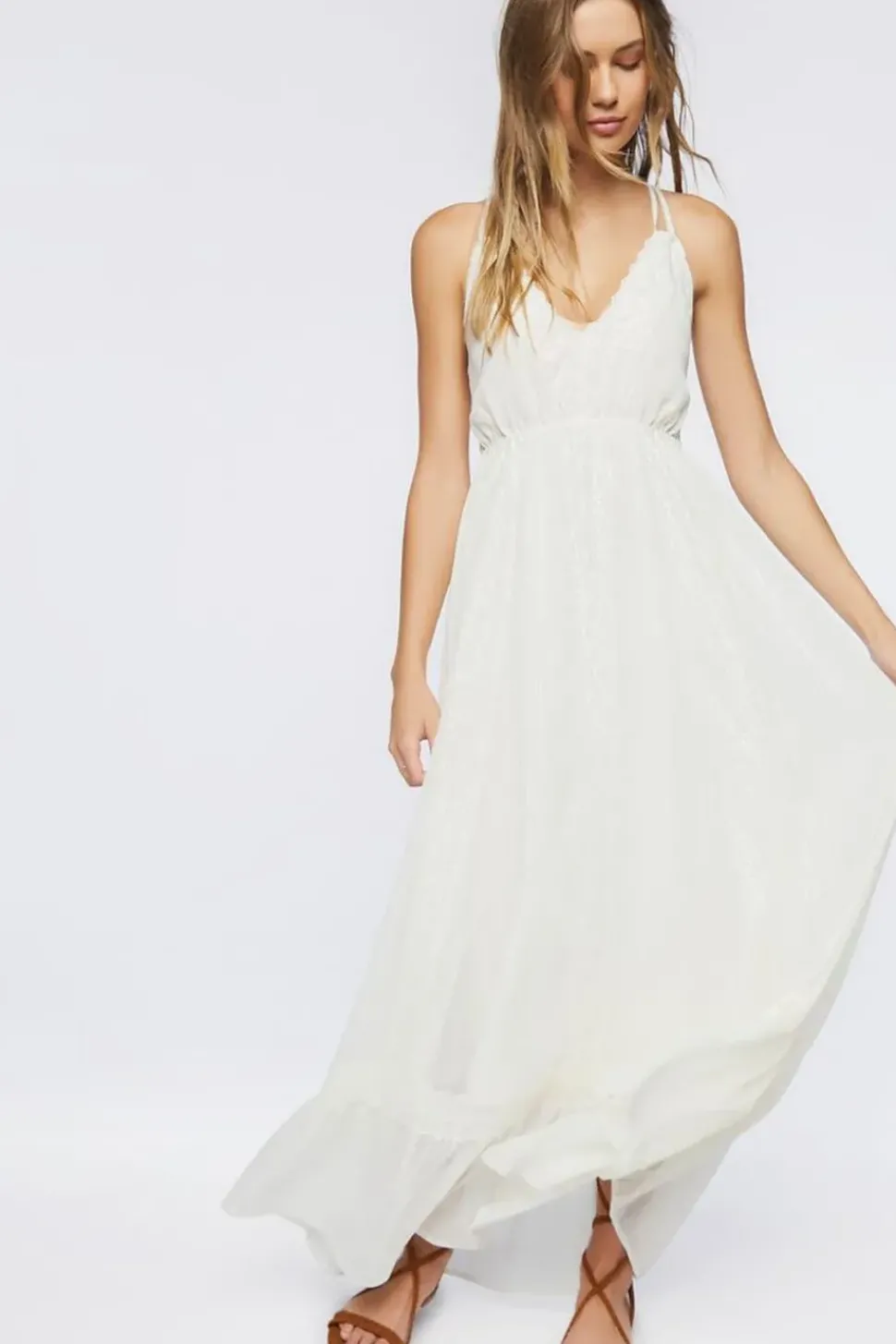 Crisscross Lace-Trim Maxi Dress