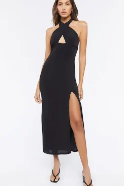 Crisscross Midi Halter Dress
