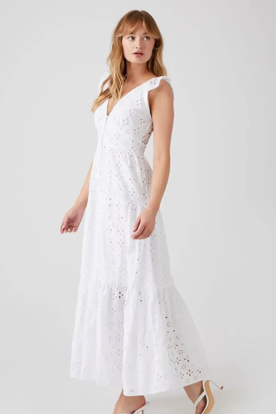 Crochet Butterfly-Sleeve Maxi Dress