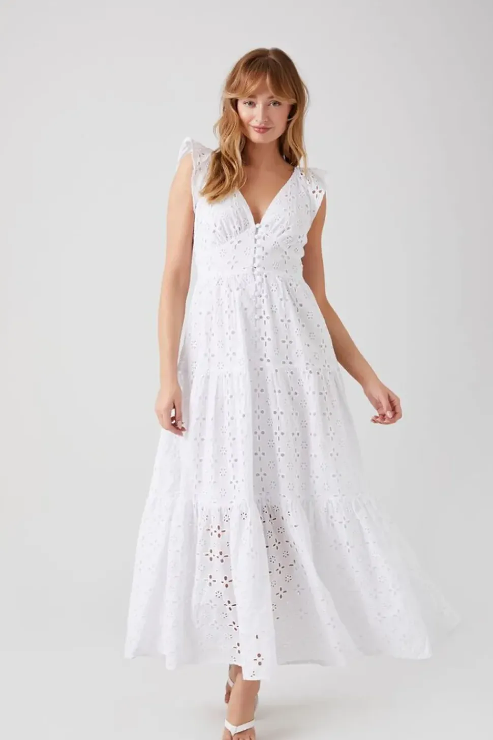 Crochet Butterfly-Sleeve Maxi Dress