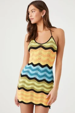 Crochet Chevron Halter Mini Dress