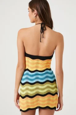 Crochet Chevron Halter Mini Dress