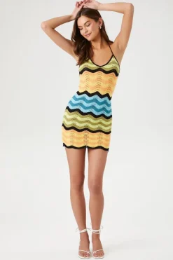 Crochet Chevron Halter Mini Dress