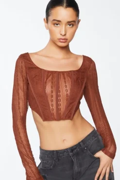 Crochet Lace Long-Sleeve Crop Top