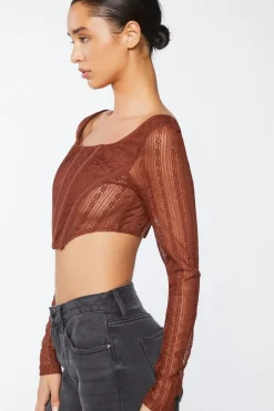 Crochet Lace Long-Sleeve Crop Top