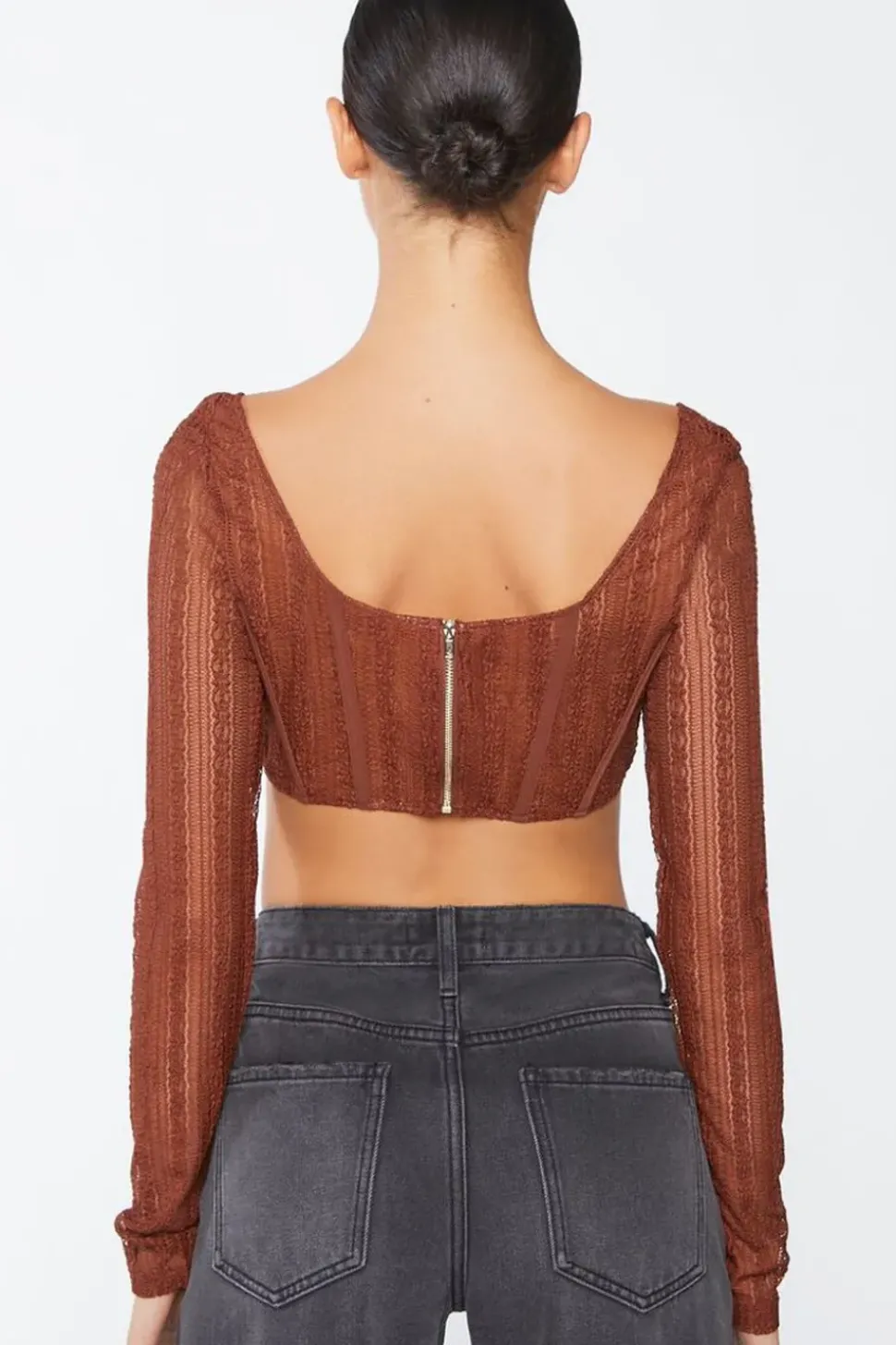 Crochet Lace Long-Sleeve Crop Top