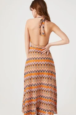 Crochet Ornate Print Halter Dress