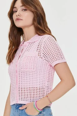 Crochet Short-Sleeve Cardigan Sweater