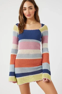 Crochet Striped Mini Dress