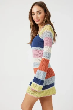 Crochet Striped Mini Dress