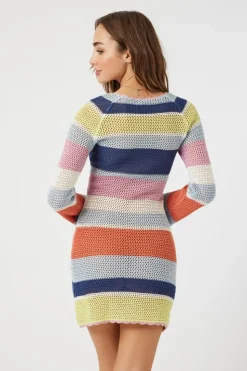 Crochet Striped Mini Dress