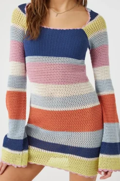Crochet Striped Mini Dress