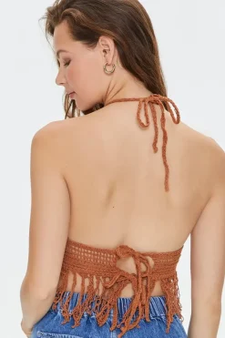 Crochet Tassel-Trim Halter Top