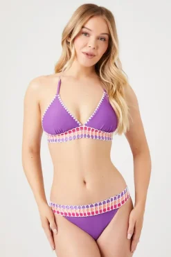 Crochet-Trim Low-Rise Bikini Bottoms