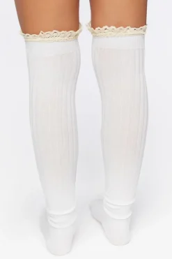 Crochet-Trim Over-The-Knee Socks
