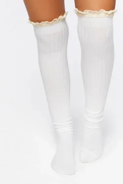 Crochet-Trim Over-The-Knee Socks