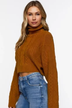 Cropped Cable Knit Turtleneck Sweater