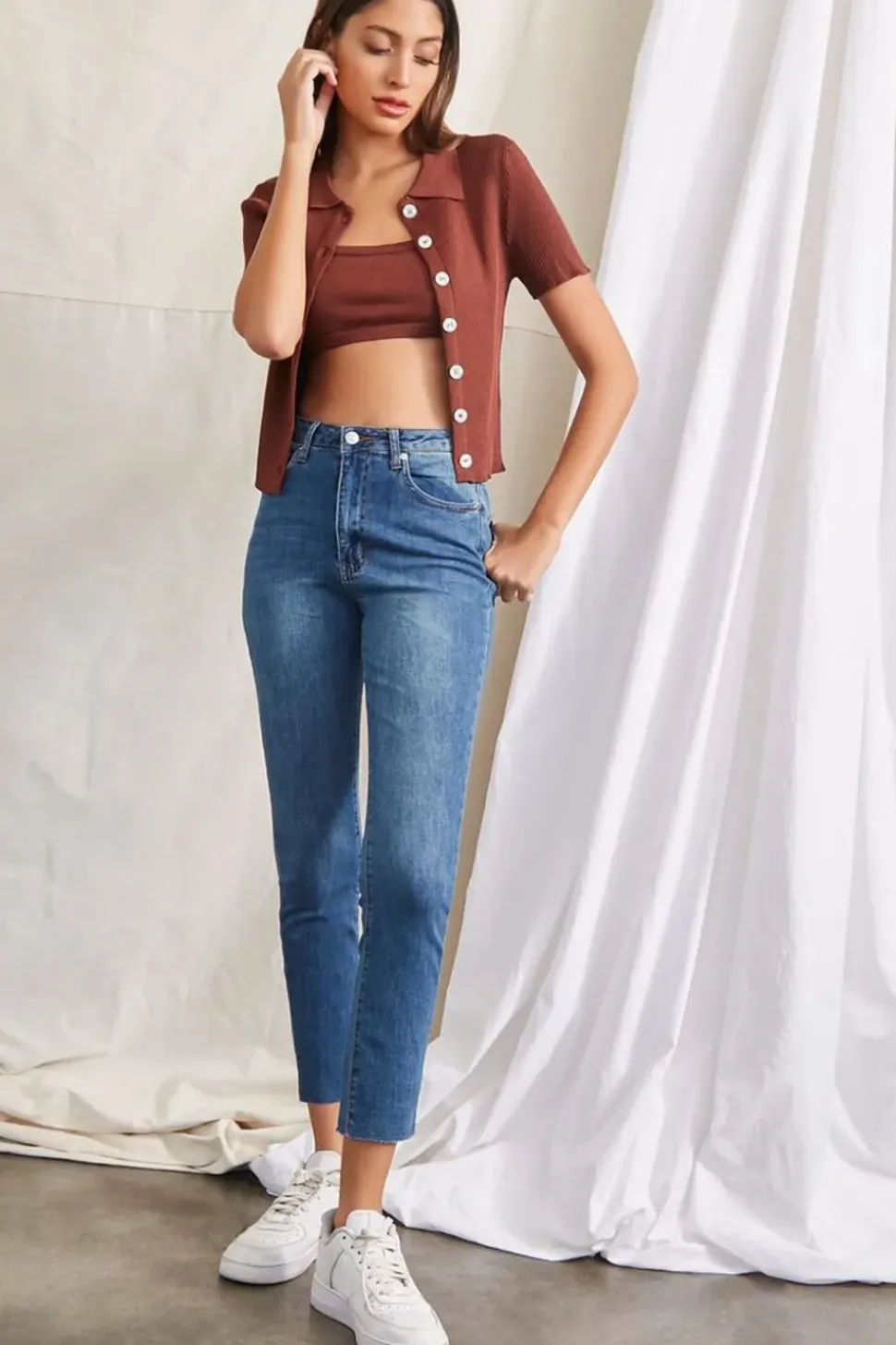 Cropped Cami & Shirt Set