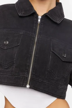 Cropped Denim Zip-Up Trucker Jacket