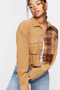 Cropped Plaid Corduroy Shacket